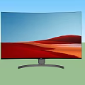 Curved and Flat Screen TVs Displaying Red Desert Scenery with Blue Sky