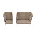 Pair of Beige Two Seater Sofas with Vertical Tufted Backrest and Black Legs 3d model