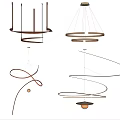 Modern Chandeliers Featuring Circular Spiral And Curved Metallic Red White Designs