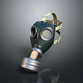 Green Protective Gas Mask With Yellow Straps And Metallic Filter Design 3d model