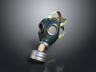 Green Protective Gas Mask With Yellow Straps And Metallic Filter Design 3d model