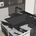 Modern Kitchen Sink with Black Faucet on Elegant Marble Countertop in Kitchen