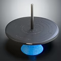 Modern Spinning Top With Metal Rod Circular Black Base And Blue Light