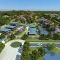 Bird's Eye View Planning with Modern Buildings Greenery Water Bodies Scenic Roads and Vehicles