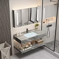 Modern Bathroom Cabinet with Marble Countertop LED Mirror and Toiletries Shelves