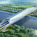 Modern Bridge Spanning River With Green Landscaping And Highway Connections
