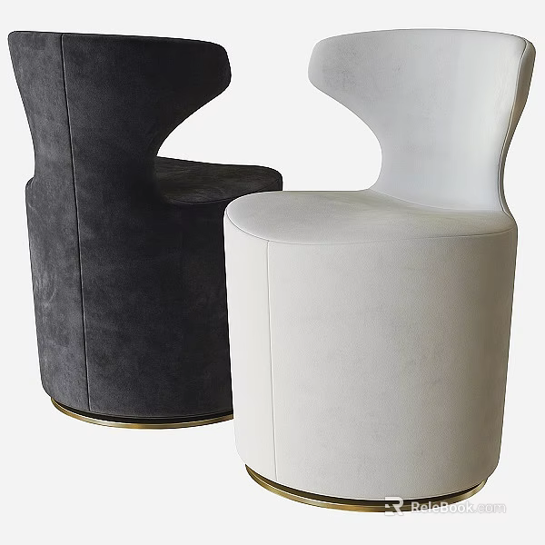 Dark Gray and White Velvet Accent Chairs with Gold Round Bases for Living Room 3d model 