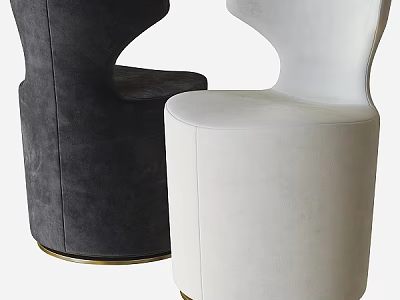 Dark Gray and White Velvet Accent Chairs with Gold Round Bases for Living Room 3d model
