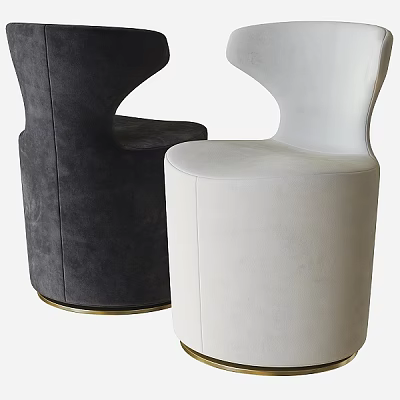 Dark Gray and White Velvet Accent Chairs with Gold Round Bases for Living Room 3d model