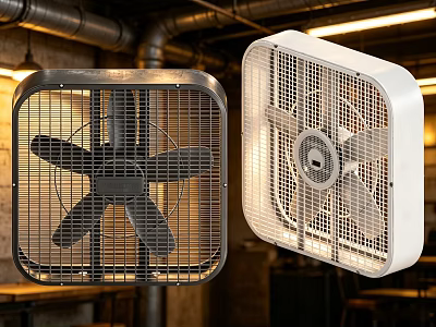 Black and White Air Cooling Fans in Industrial Style with Metal Grilles 3d model