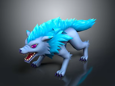 Fantasy Wolf Character Design With Blue Fur And Purple Eyes 3d model