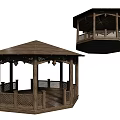 Traditional Ancient Architectural Octagonal Wooden Pavilion With Classic Roof And Railing Structure