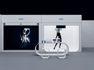 Xixi Exhibition Booth Featuring Display Cabinets With Images Curved Table And Items 3d model