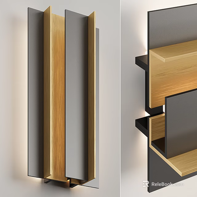 Modern Wall Light Design With Wooden And Metal Geometric Structure For Interior 3d model 