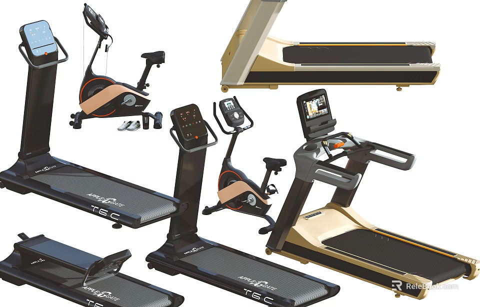 Modern Fitness Equipment With Treadmills Exercise Bikes And Digital Displays For Home Gym 3d model 