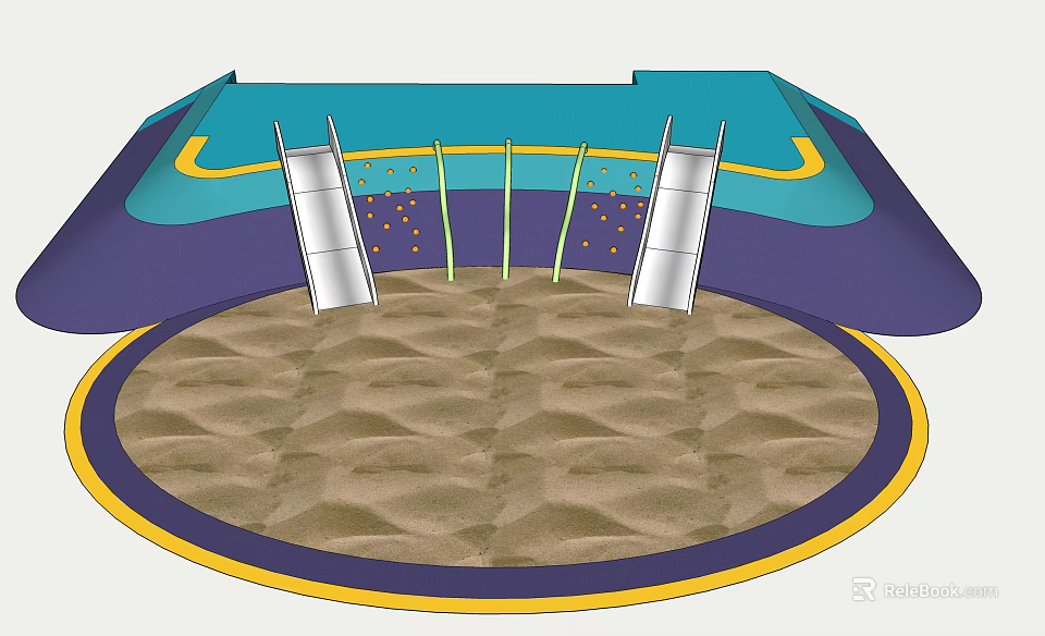 Outdoor Playground Equipment With Sandpit Slides And Colorful Circular Design 3d model 