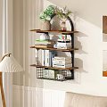 Modern Living Room Interior With Wall Shelf Green Plants Books And Floor Lamp