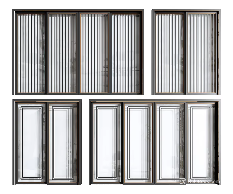 Modern Sliding Doors With Vertical Stripes And Plain Glass Panel Design Styles 3d model