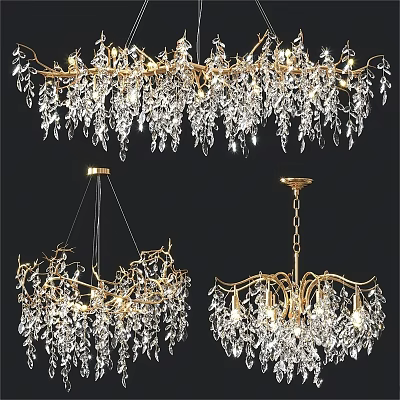 Elegant Crystal Chandeliers With Gold Metal Frame And Hanging Crystal Elements 3d model