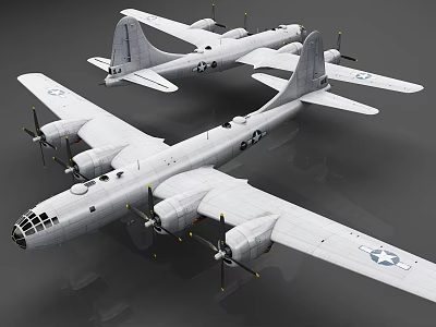 Twin Vintage Military Bomber Aircraft With Propeller Engines And Star Insignia 3d model