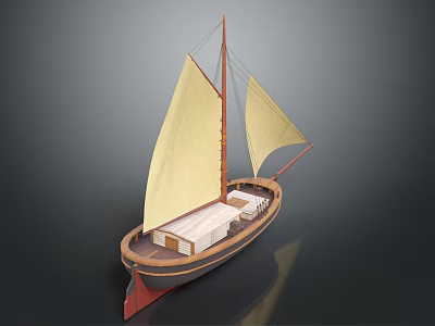 Vintage Wooden Sailboat With Yellow Sails Brown Hull And Classic Design 3d model