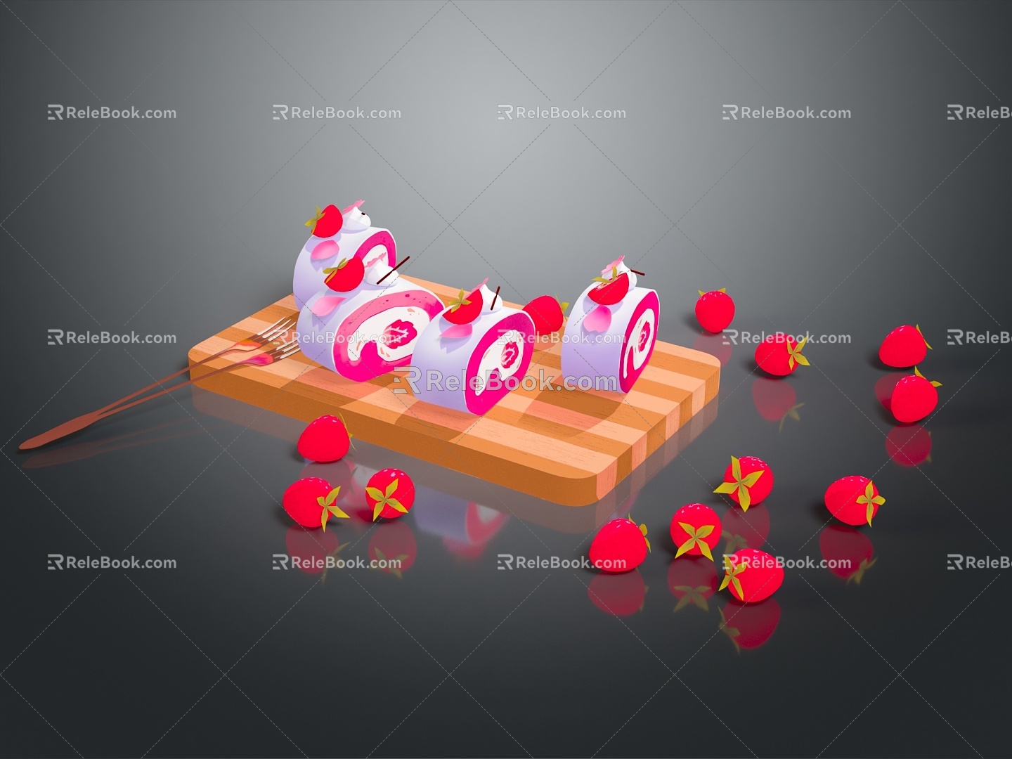 Modern Cake Cartoon Cake Strawberry Chocolate Cake 3d model