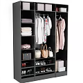 Organized Black Wardrobe Storage With Dresses Shirts Shoes Bags And Accessories