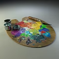 Palette Knife And Metal Jars As Hardware Tools On Wooden Palette With Colorful Paints