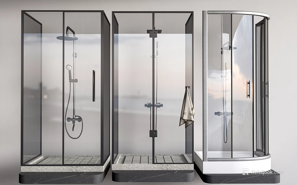 Modern Shower Sauna Design With Glass Enclosures And Different Styles Interior 3d model 