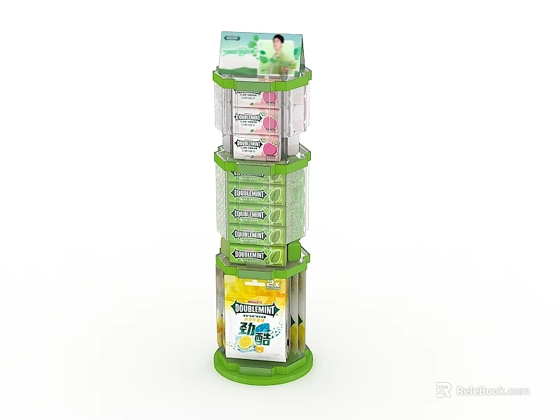 Convenience Store Rotating Multi Layer Display Rack With Snacks And Essentials 3d model 