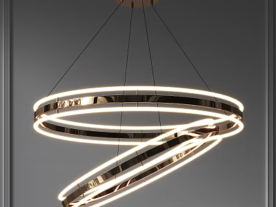 Modern Circular Chandelier With Double Metallic Rings And LED Light Strips 3d model