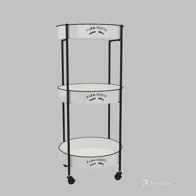 Farm House 3 Tier Round Shelf with Metal Frame and White Storage 3d model 