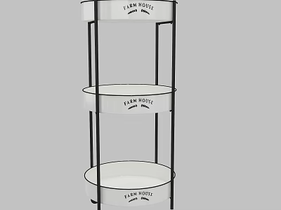 Farm House 3 Tier Round Shelf with Metal Frame and White Storage 3d model
