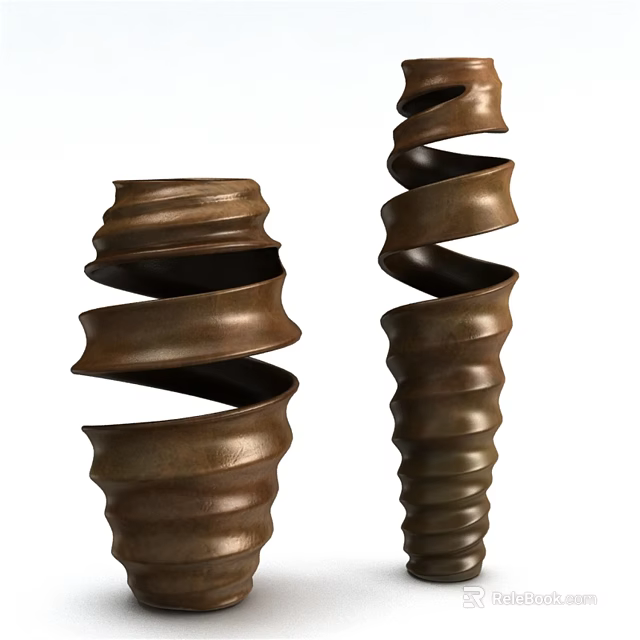 Artistic Pair of Spiral Bronze Sculptures With Curved Design And Metal Craftsmanship 3d model 