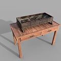 Modern Rectangular Metal Kitchenware with Charcoal Placed on Wooden Kitchen Table 3d model