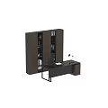Modern Office Desk With Dell Laptop Open Book Pen Desk Lamp And Shelf With Books