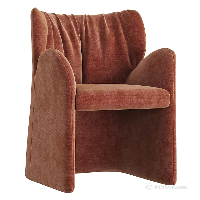 Comfortable Brown Velvet Leisure Chair With Pleated Backrest And Armrests 3d model 