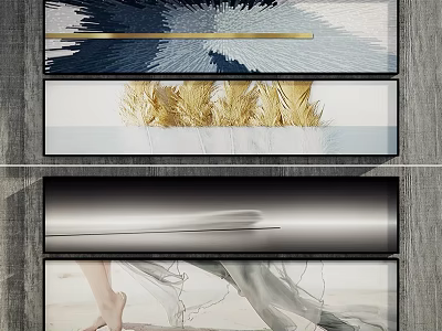 Abstract Modern Wall Art Paintings With Golden Feather And Abstract Line Designs 3d model
