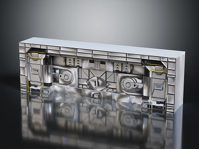 Industrial Metallic Mechanical Structure With Gear Mechanisms And Panel Components 3d model