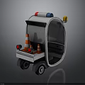 Small Modern Vehicle With Red Blue Emergency Lights And Orange Traffic Cones