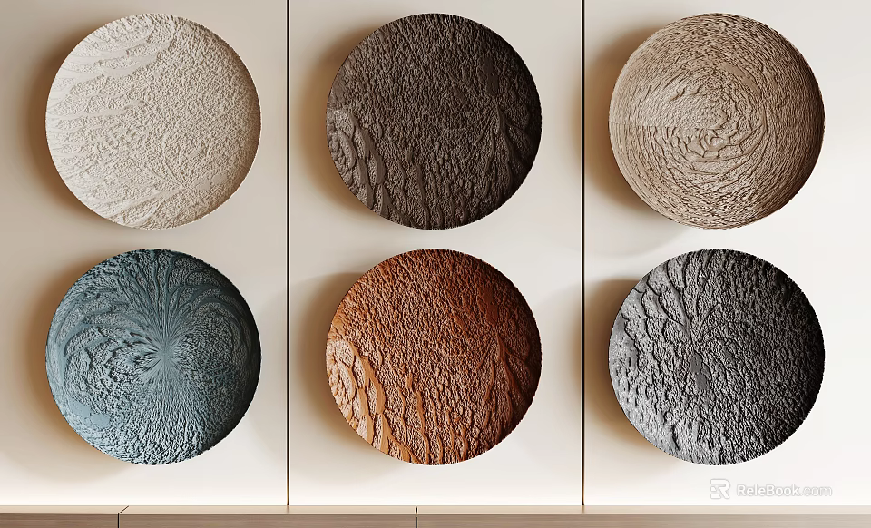 Circular Textured Wall Decor in Various Colors for Modern Wall Arrangement 3d model 
