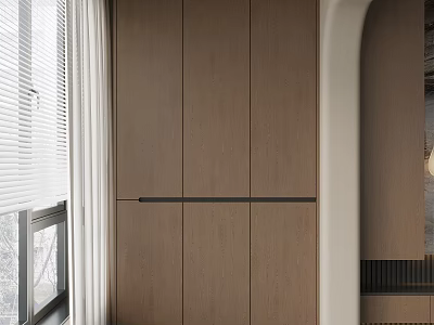 Modern Wooden Locker Interior Design In Room With Window And Blinds 3d model