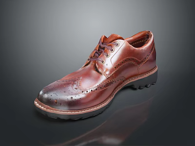 Brown Leather Brogue Shoes Featuring Classic Laces And Textured Sole For Formal Style 3d model