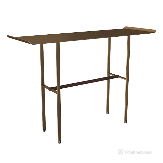 Modern Console Table With Brass Metal Frame Wooden Tabletop And Lower Shelf Design 3d model 