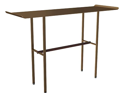 Modern Console Table With Brass Metal Frame Wooden Tabletop And Lower Shelf Design 3d model
