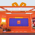 Spring Gift Promotion Orange Display Stand With Blue Grid And Gift Machines 3d model