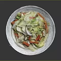 Colorful Fresh Vegetable Salad With Cabbage And Carrots On White Plate