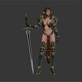 Female Elven Warrior In Ornate Armor Holding Longsword Standing Pose