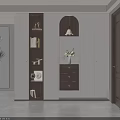 Modern Entryway Cabinet And Side Cabinet With Arched Design Lighting Drawers And Vase Flowers