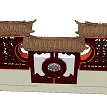 Chinese Traditional Background Wall With Carved Patterns And Circular Wooden Decoration